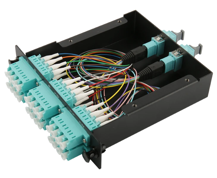 12 คาสเซ็ตต์ 12 ไฟเบอร์ OM4 มัลติโหมด MTP ถึง 12 LC ดูเพล็กซ์อควา